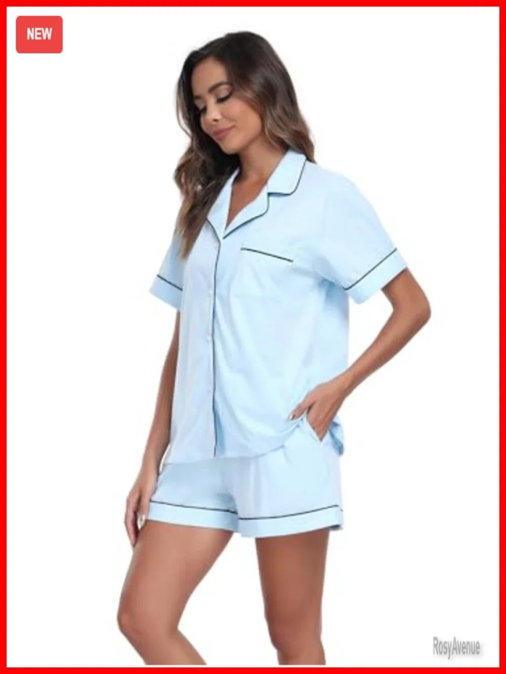 100% Cotton Pajama Set Short Sleeve Button Down Sleepwear Summer Lounge Set 2
